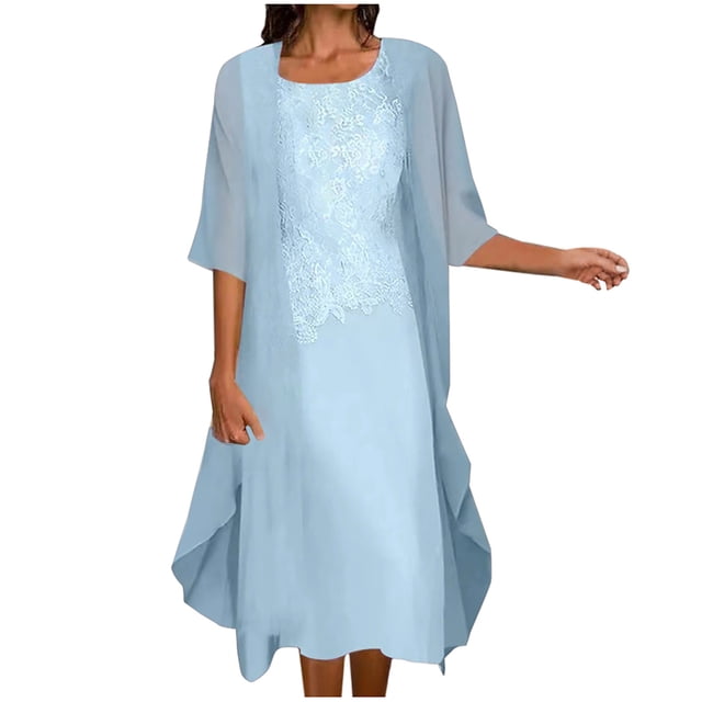 Gamivast Robe en Mousseline Petite 2 Pcs pour Femmes Invitée de Mariage Chic Décontractée Robe de Mère de la Mariée Maxi Robes d'Été