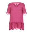 thumbnail image 3 of MesaSe Robe de Plage Ample pour Femmes à Manches Courtes, Col en V, Unie, à Volants, 3 of 6