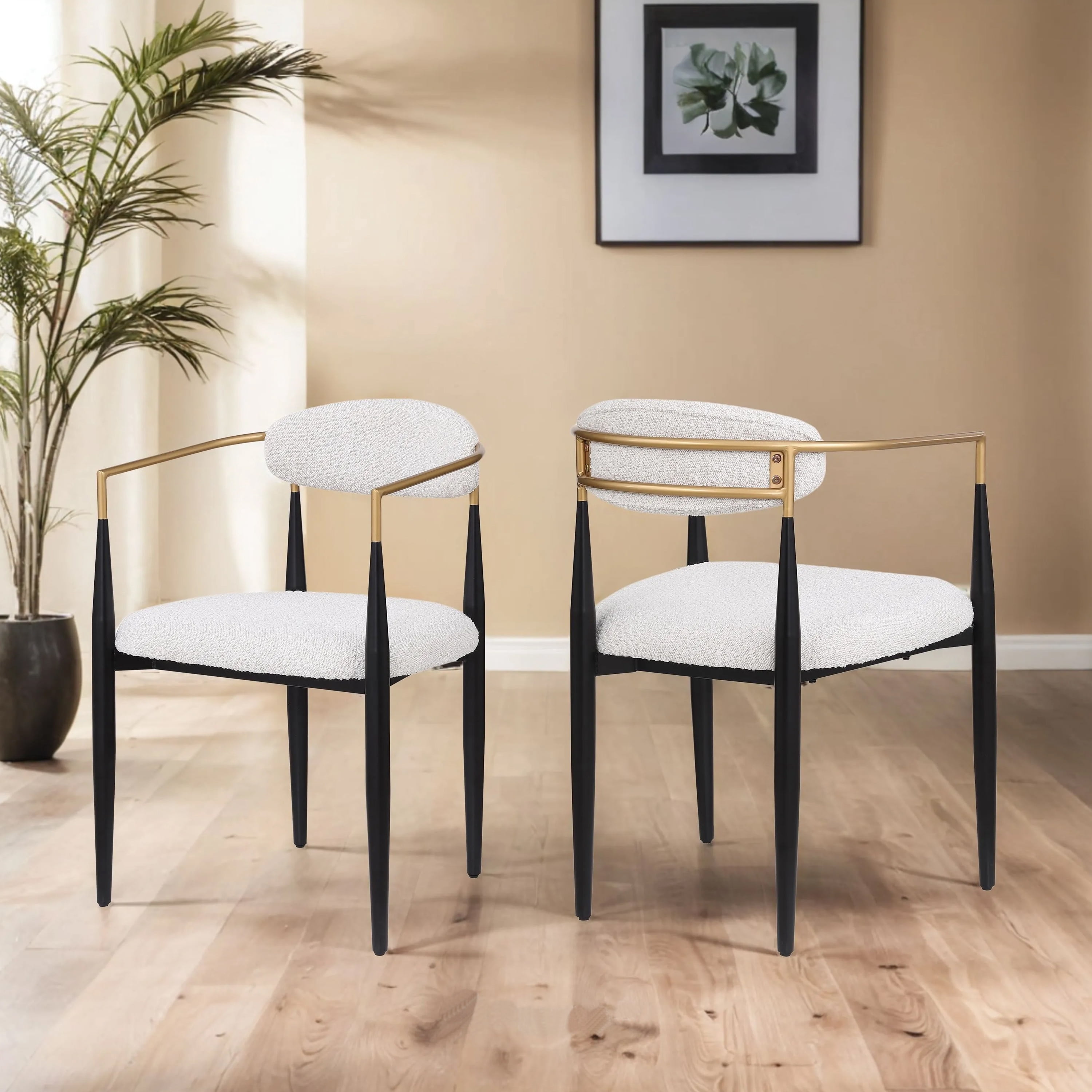 Ensemble de 2 chaises de salle à manger modernes Noble House, dossier ajouré incurvé, revêtement, beige