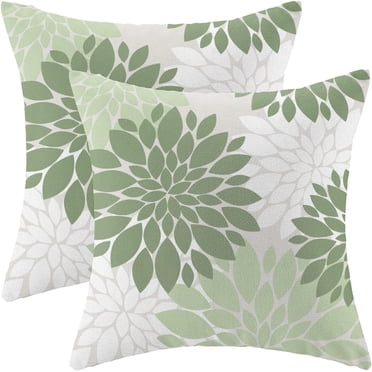 Sage Green White Pillow Covers 18x18 Inch Set of 2 Dahlia Floral Decor Throw Pillows Summer Modern Geometry Flower Outdoor Decorative Cushion Cases for Sofa Couch Bed Decorations