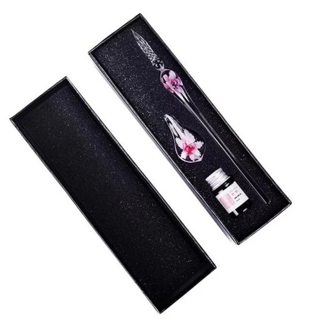Gkeoshab Stylo Verre Calligraphie Stylo Trempé et Encre Ensemble Stylo Cristal Trempé avec Encre et Support pour Écrire Décoration Artistique Cadeau 5ml Maison & Jardin