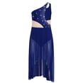 thumbnail image 3 of Moggemol Robe de Danse Ballet Lyrique pour Filles, une Épaule Sans Manches, Découpe Haute Basse, Robe en Maille Fluide, Bleu Marine 8, 3 of 7