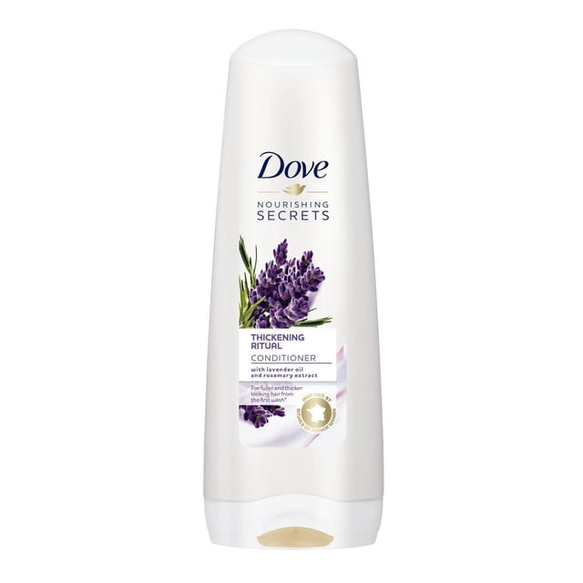 Dove Revitalisant Rituel Lavande Épaissi en Bouteille Blanche Compressible avec des images de Lavande et de Romarin, Revitalisant Hydratant Qui Nourrit et Augmente le volume des Cheveux pour des Cheveux Plus Fournis et Plus Épais, Convient à un Usage Quotidien et Inspiré des Rituels de Soins Capillaires Français.