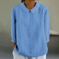 thumbnail image 1 of AherBiu Chemises en Lin pour Femmes Manches 3/4 Col à Revers Style Rétro Hauts Décontractés Amples Mode Automne 2024 Blouses, 1 of 5