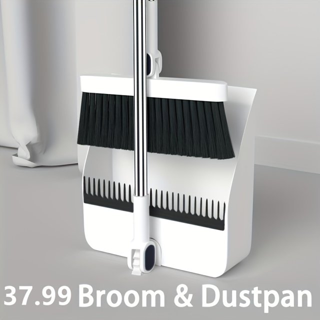 1 Set, Household Broom and Dustpan Set by GRM, designed for efficient cleaning with a durable broom featuring black bristles and a white dustpan with a comb edge for removing debris. Ideal for living room, bedroom, kitchen, toilet, and outdoor cleaning tasks.