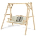 thumbnail image 1 of Gymax Wooden Porch Swing Outdoor Patio Rustic Torched Log Curved Back Bench A-Frame, 1 of 8