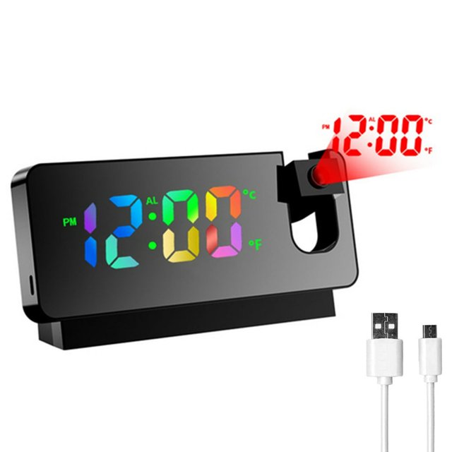 Projection Réveil Réveil Numérique Réutilisable avec Grand Affichage de 7,3 "USB A Mené l'Horloge Numérique avec Projecteur Rotatif 180 ° Projection de Réveil Portable pour la Chambre à Coucher