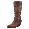 thumbnail image 1 of Slouchy Mid Calf Boots for Women Trendy Leather Pointed Toe Chunky Heel Buckle Knee High Riding Tall Boots, 1 of 9
