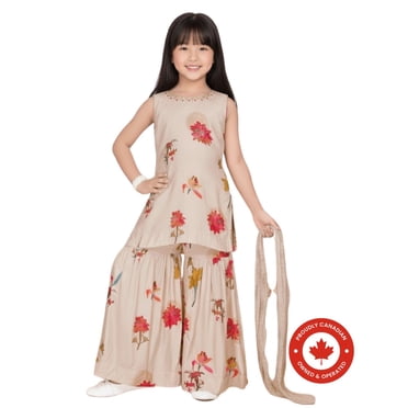 DWEEP SARA Kurti Crème à Motif Floral avec Ensemble Sharara pour Filles – Tenue Festive et de Fête, 2-3 Ans(20)