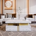 thumbnail image 4 of Table Basse Moderne Blanche Carrée de 33,5 Pouces avec 4 Tiroirs, Rangement, Multiples Tables d'Appoint, Table Utilitaire pour Salon, 4 of 9