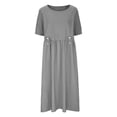 thumbnail image 3 of XZNGL Robe d'Été pour Femmes Aguichant Robe de Printemps et d'Été pour Femmes Col Rond Uni Coton et Lin Décontractée avec Poches Robe à Manches Courtes Robe d'Été pour Femmes avec Manches, 3 of 7
