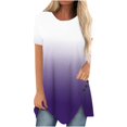 thumbnail image 1 of Pompotops Femmes Grande Taille Bouton Imprimé Col Rond Manches Courtes T-shirt Irrégulier Blouse Tops, 1 of 5