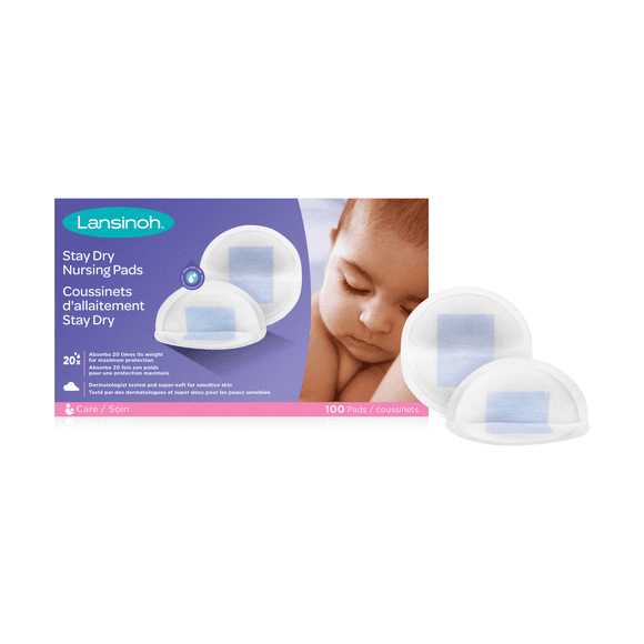 Lansinoh Stay Dry Disposable Nursing Pads, Breast Pads, Breastfeeding Essentials for Moms, 100 Pads, Soft and Super Absorbent