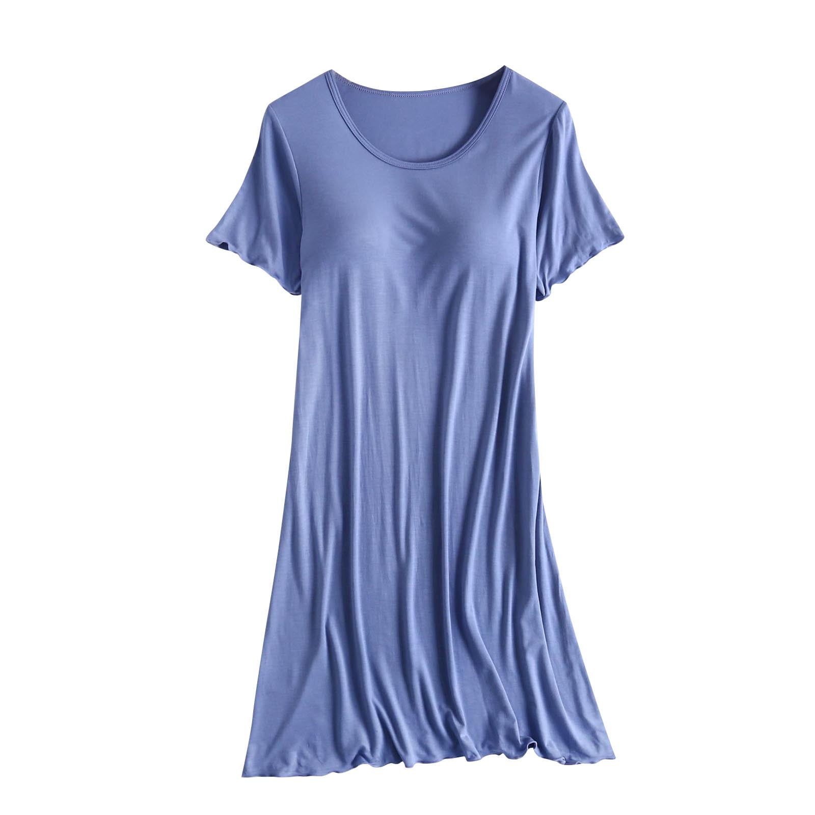Timegard Womens Nightgown with Built in Bra Ruffle Short Sleeve Round Neck Soft Sleepwear Casual Dresses