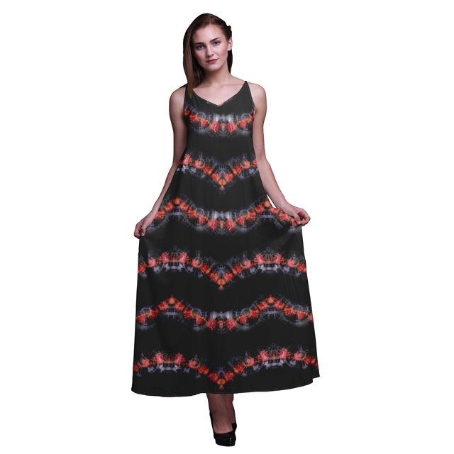 Bimba Rayon Tie-Dye Ladies Printed Backless Spaghetti Strap Long Maxi Evening Party Dress-Small