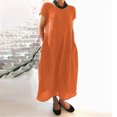 thumbnail image 2 of Robes d'Été pour Femmes 2023 Robes pour Femmes Liquidation Mode Femmes Été Uni Décontracté Col Rond Manches Courtes Vacances Poches Robe, 2 of 5