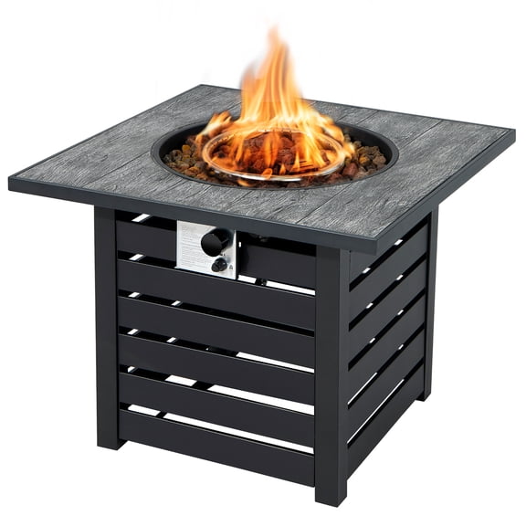 Costway Table de Foyer au Propane Carré de 32 Pouces pour Patio avec Roches de Lave, Housse contre la Pluie, 50 000 BTU