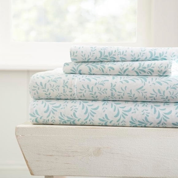 ienjoy Home 3 Piece Sheet Set Burst of Vines Patterned, Twin, Light Blue