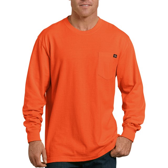 Dickies T-Shirt à Manches Longues pour Homme, Col Ras du Cou, Poids Lourd, m, Orange Vif