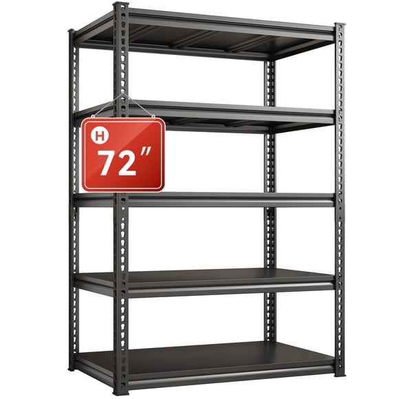 Exenoray Étagère Métallique à 5 Niveaux, Capacité de 2500 Lb, Tablette Robuste Réglable pour Garage, Garde-Manger, sous-Sol, 18 Pouces P x 36 Pouces L x 72 Pouces H Noir