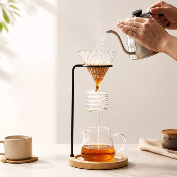 Elodie Support pour Égouttoir à Café, Support en Bois, Infusion Manuelle, Base en Bois Robuste Polyvalente, Support pour Café Filtre pour Cuisine Couleur Bois