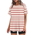 thumbnail image 1 of Mikilon Ensemble Élégant pour Femmes 2 Pcs Mode Décontractée Rayé Imprimé Col Rond Épaule Tombante Short Ensemble Deux Pièces Orange-B TG, 1 of 4