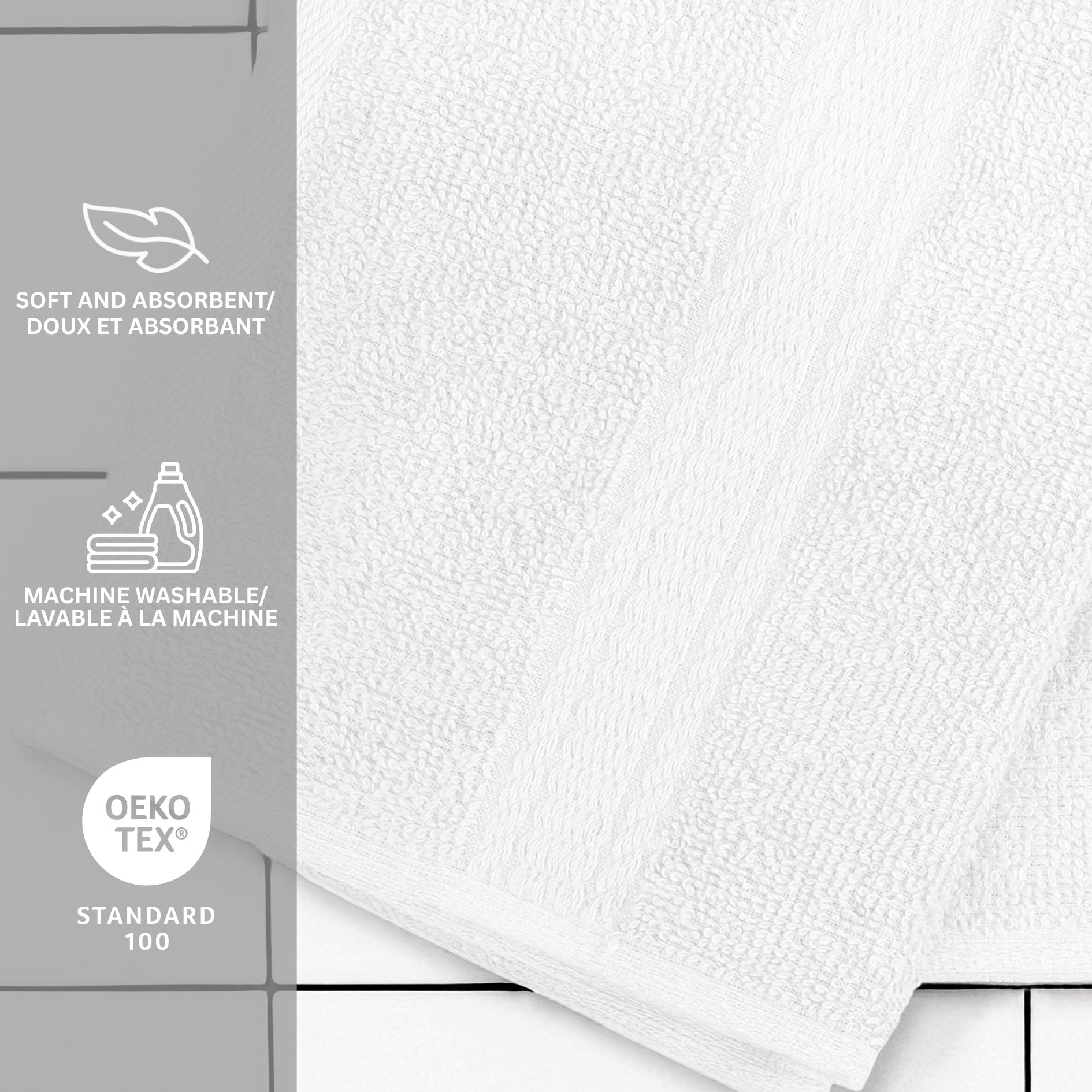 Serviette de bain unie Mainstays Basics, douce et résistante, 100 % coton, blanche