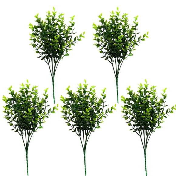 5 Pack Simulation 7 Fork Eucalyptus Leaf Money Plants Plastic Green