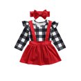 thumbnail image 1 of FOCUSNORM Christmas Newborn Girls Long Sleeve Romper + Suspender Skirt + Bow Headband, Ruffle, 1 of 6