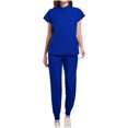 thumbnail image 2 of Women Scrubs Matching Set Round Neck Stretch Tops With Pockets & Cargo Pants Jogger Nurse Work Uniform Sets, 2 of 5