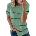 thumbnail image 1 of Pxiakgy T-Shirts pour Femmes Mode T-shirt Ample à Manches Courtes Col Rond Imprimé Rayé Hauts T-Shirts pour Femmes Vert + TTG, 1 of 3