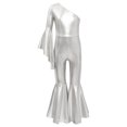 thumbnail image 1 of MSemis Girls Hippie Jumpsuit One Shoulder Flared Long Sleeve Bell-Bottom Pants Wide Leg Romper Disco Silver 12, 1 of 7