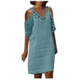thumbnail image 2 of EGNMCR Robes de Fête pour Femmes Robe d'Été pour Femmes Nouvelle Couleur Décontractée à Manches Courtes en Dentelle à Col en V, 2 of 6