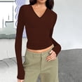 thumbnail image 1 of Qertyioot Mode Femmes Col Coloré Manches Longues Tricot T-Shirt Blouse Slim Tops, 1 of 5