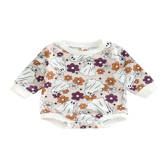 MesaSe Newborn Baby Halloween Romper Long Sleeve Neck Cartoon Print One-Piece Bodysuit