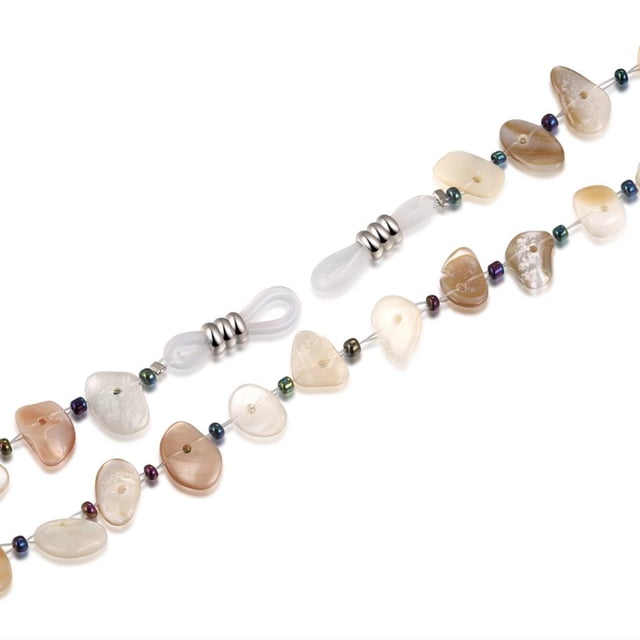 KLKCMS Handmade Glass Beads Eyeglasses Shell Glasses Chain Beaded Accessories Beige