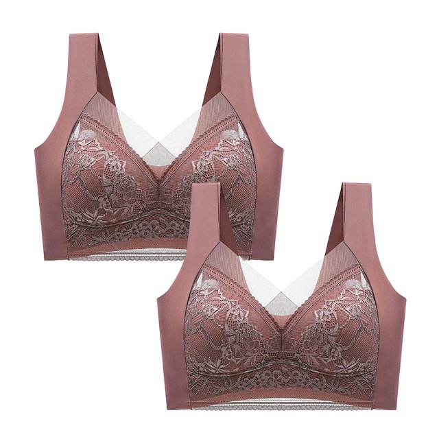 AherBiu 2PCS Plus Size Bras for Women Lace Full Coverage Push up Padded Large Bust Bralettes Solid Color Everyday Bras