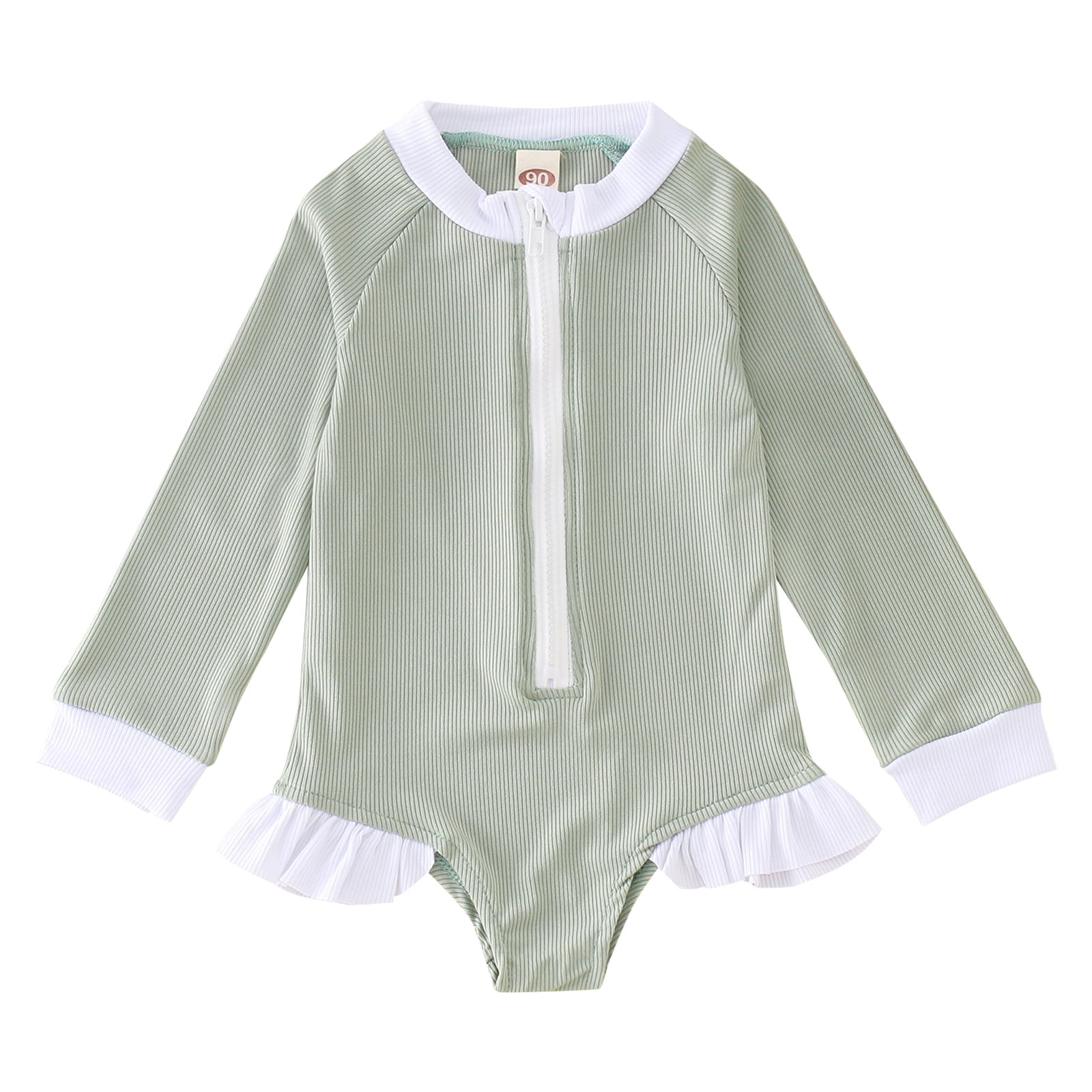 Toddler Girl Rash Guard Swimsuit Cute Long Sleeve Sun Protection Girls Swimwear Bathing Suit 18-24 Months
