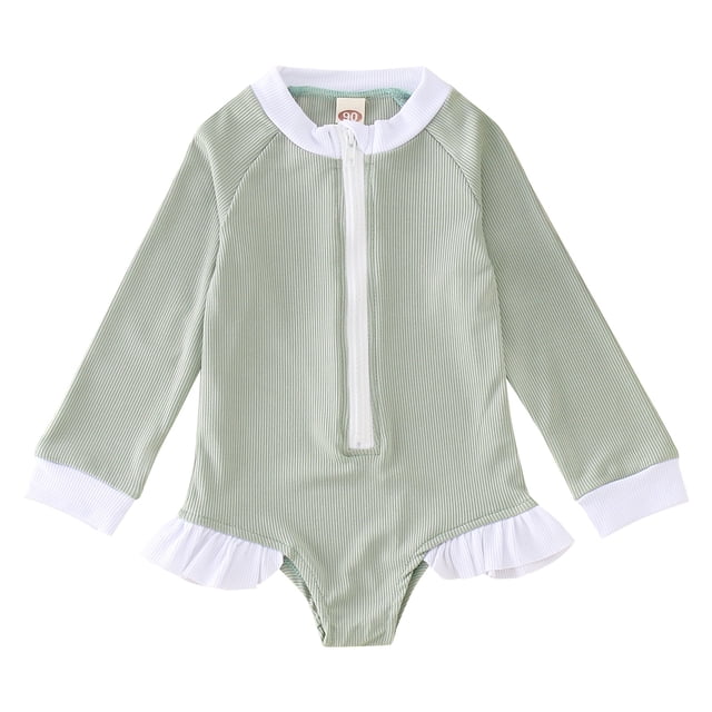 Toddler Girls Rash Guard Bathing Suits Cute Sun Protection Long Sleeve Girls Bathing Suits Size 12-18 Months