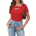 thumbnail image 4 of Lenpel T Shirts for Women Fashion Summer Short Sleeve Cutout Ribbed Knit Solid Color Slim Basic Tees Going out Tops, 4 of 7