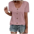 thumbnail image 1 of Plebaso Hauts d'Été pour Femmes Col Rond Manches Courtes T-Shirts Ajourés Décontractés Chemisiers à Boutons P-5TG, 1 of 5