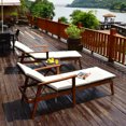 thumbnail image 2 of Costway 3PCS Patio Rattan Lounge Chair Folding Table Set Chaise Wood Cushioned White, 2 of 10
