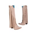 thumbnail image 2 of B91xZ Bottes de Cowboy pour Femmes Mode Fermeture Éclair Grande Boucle Talon Plat Mi-Mollet Bout Rond, Kaki 8, 2 of 5