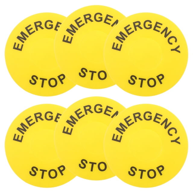 6pcs Emergency Stop Sticker Emergency Stop Warning Sign Equipment Emergency Stop Label Sticker Emergency Stop Button Cover Signs Decals Caution Warning Sign Yellow