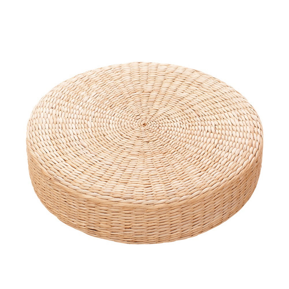 45Cm Yoga Mats Round Pouf Tatami Floor Pillow Cushion Straw Meditation Thickening Soft Yoga Equipment,1 * Yoga mat,wood color