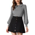 thumbnail image 1 of INSPIRE CHIC Womens' Peter Pan Collar Houndstooth Plaid Long Sleeve Button Back Blouses S Black, 1 of 6