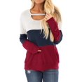 thumbnail image 1 of Women's Long Sleeve Tunics Color Block Cutout Sweatshirt Loose Fit Tops, 1 of 5