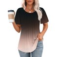 thumbnail image 2 of Plebaso Hauts pour Femmes Été Manches Courtes Col Rond Tunique Chic Ample Mode Blouses à Dégradé de Couleurs, 2 of 5