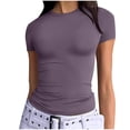 thumbnail image 1 of Yuyuzo Hauts de Sortie pour Femmes T-Shirts à Manches Courtes Col Ras du Cou Extensibles Ajustés T-Shirts Basiques Haut, 1 of 7
