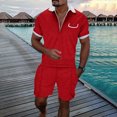 thumbnail image 2 of FhsagQ Men's Shirts Shirts for Men Assless Male Casual Striped Gradient Ramp Print Two Piece Suit Zipper Short Sleeve Top Blouse Suit Drawstring Pocket Short Set Men's Shirts Tops Cotton Red XXL, 2 of 4